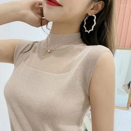 Women's Tanks Half High Collar Sexy Tank Tops Women Sleeveless Knitted Vest Female Elasticity Solid Slim Pullover 2024 Summer Bottoming