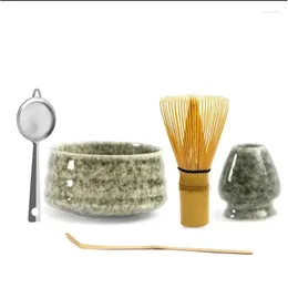 Teaware Sets Japanese Ceramic Glossy GREEN Matcha Bowl Macha Tea Whisk Chawan Chasen Holder Scoop Sifter Cup Ceremony Gift Set Birthday