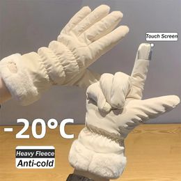 Warm Gloves Womens Touch Screen Winter Fleece Thickened Glove Outdoor Cycling Skiing Windchill Motorcycle Plush Cotton Gloves 240201