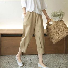 Women's Pants Summer Elastic High Waist Loose Casual Harem Trousers Female Solid Color Calf Length All-match Cotton Clothing