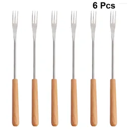Dinnerware Sets Fondue Fork Stainless Steel Skewer Sticks With Wood Handle Perfect For Melted Cheese Fruit And- 6pcs