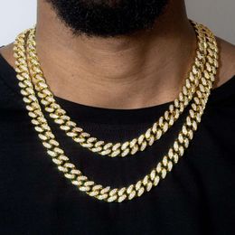 Qianjian Hip Hop Sier Men Diamond 14K Gold Plated VVS Moissanite Cuban Link Chain Necklace