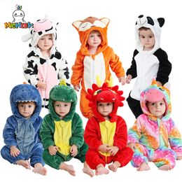 MICHLEY Halloween Fox Baby Rompers Winter Hooded Flannel Toddler Infant Clothes Overall Bodysuits Jumpsuit Costume For Kids Bebe 240131