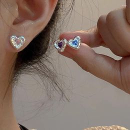 Stud Earrings Summer Sweet Cool Heart Zircon Ear For Women Beauty Fashion Piercing Jewelry Girl Gift Party E965