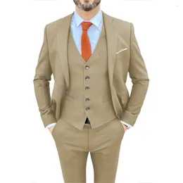 Men's Suits Men High Quality Prom Party Formal Beige 3 Pieces Slim Fit For Wedding Male Costume Homme Blazer Vest Pants