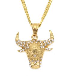 Ox Head Pendant Necklace Gold Plated Stainless Steel Inlaid Austrian Rhinestone Bull Head Pendant 60cm Chain4160350