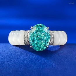 Cluster Rings European And American S925 Silver White Fritillaria Inlaid 7 9 Paraiba High Carbon Diamond Flower Cut Ring