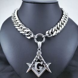Men Women Freemasonry Masonic Mason Pendant Chain Stainless Steel Burnishing Necklace