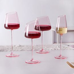 421Pcs Unique Hand Blown Crystal Glass Goblet Wine Glass European Pink Stemmed Sparkling Champagne Cup for Wedding Party Gifts 240118