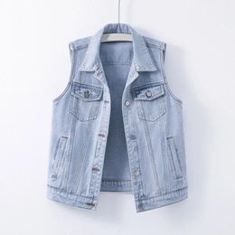 Women's Vests 2024 Autumn Men's Denim Vest Sleeveless Jacket Single-Breasted Lapel Coat Fashion Simple Casual Top Waistcoat