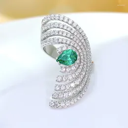 Cluster Rings Fashion Devil's Eye Droplet Emerald Sterling Silver Ring Inlaid With High Carbon Diamonds Trendy Woman