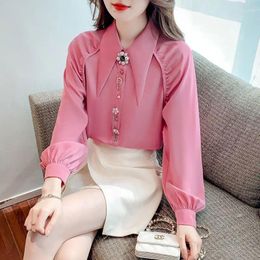 Women's Blouses Sweet Peter-pan Collar Women Chiffon S-3XL Pink Ladies OL Long Sleeve Gentle Tender Elegant Lovely Lady Shirts A766