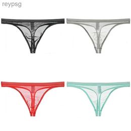 Briefs Panties 4PCS/LOT Transparent G-strings Men See Through Ultra-thin Breathable Underwear Male Gauze Thongs Underpants Sexy Erotic YQ240215