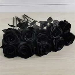 Decorative Flowers 10Pcs Artificial Black Rose Bouquet Wedding Decor Realistic Fake Flower Party Home
