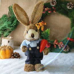 Easter Bunny Decorations DIY Simulation Straw Rabbit Home Garden Ornaments Hand Gifts Creative Figures Table Wedding Decor 240127