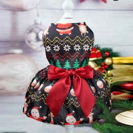 Dog Apparel Christmas Pet Dresses Neck Printed Skirts Bow Tie Princess Skirt Festival Custome For Small Dogs Chihuahua
