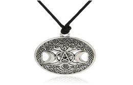 Nicely Triple Moon Goddess Wicca Pentagram Magic Amulet Necklace Women Tree Of Life Moon Necklaces Pendants Vintage Jewelry4590596