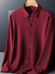 Large Size 8xl Autumn Shirts Men Long Sleeve High Quality Silk Solid Khaki Red Blue Black Colour Casual Shirt Social Blouse Male 240127