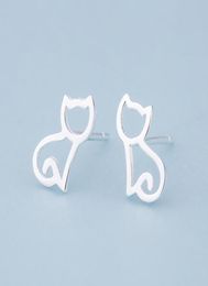 925 sterling silver earrings cute little small cat earrings simple small crescent stud earrings simple girl lucky gift jewelry1465930