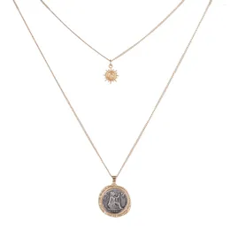 Chains 2024 French Baroque Style Sun Long Sweater Chain Vintage Coin Double Pendant Necklace Women