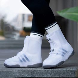 Fashion Slip On Shoe Covers Men and Women Button Clre PVC Galoshes 2023 Waterproof Antislip For Shoes Woman Rainboots 240130