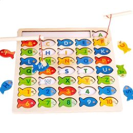 Montessori Toys Wooden Magnetic Letter Cognition Fishing Game Colour Pairing Puzzle Board Early Educational Toy For Children Kids 240202