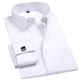 Men's Dress Shirts 2024 Men French Cuff Shirt Cufflinks White Long Sleeve Casual Buttons Male Brand Regular Fit Clothes