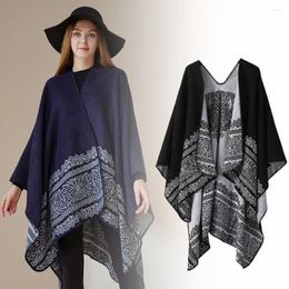 Scarves Double-sided Fleece Shawl Luxury Elegant Winter Warm Thicken Cashmere Cape Lace Pattern Cloak Cardigan