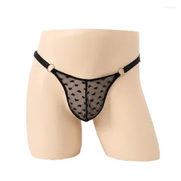 Men's Shorts Sexy Thong Suspenders Leopard Print Mesh Full Bag Wild T-string Underwear