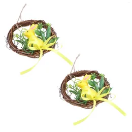 Decorative Flowers 2 Pcs Easter Vine Circle Coloured Egg Wreath Garland Door Hanging Pendant Wedding