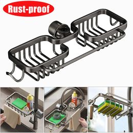 Rustproof Kithen Faucet Drainer Rack Sponge Towel Holder Shelf Bathroom Soap Organizer Stand Sink Accessories Storage 240125