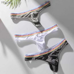 Briefs Panties Fashion Mens G-string Underwear Man Sexy Breathable Underpants Ice Silk Comfortable Male Thong Tanga Cueca T-back Bikini YQ240215