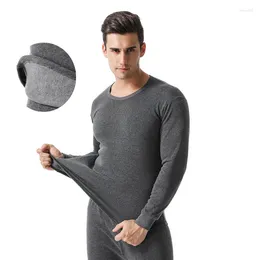 Men's Thermal Underwear Men Autumn&Winter Style Solid Round Collar Sets With Warm Wool And Thickened Long Johns