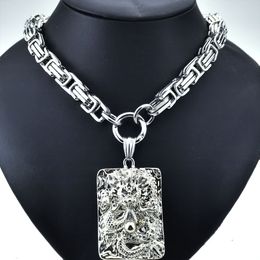 Men Women The "Chinese LONG" Pendant 10mm Pitch Chain Stainless Steel Necklace