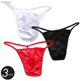 Briefs Panties 3PCS Big Convex Men Satin Thong Underwear Sexy Bulge Pouch G-string Seamless T-back Male YQ240215