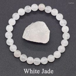 Charm Bracelets Genuine Natural White Jade Bead Bracelet Women Men Round Jades Purify The Soul Stone Elastic Bangle Yoga Meditation Jewelry