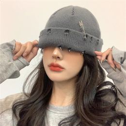 Winter Harajuku y2k Beanies Knitted Hat Women Fashion Warm Thick Gorro Men Hip Hop Pin Hole Skullcap Short Hat Unisex Basic Cap 240202