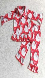 Whole Children Winter Baby Girl Christmas Clothes Sleepwear Set Kid Red Cardigan Santa Ruffle Pants Outfit Toddler Pyjamas 2116407166
