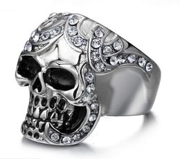 Skull Ring Men039s Vintage Gothic Stainless Steel Rings Skull Wings Motorcycle Biker Rings with CZ Size 812 8717565