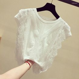 Women's Blouses Korean Fashion Clothing All-match Solid Shirt Women Blouse Summer Tops Lace Patchwork Blusas Mujer Chemise Femme Shirts