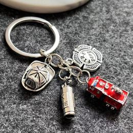 Keychains Fire Engine Extinguisher Axe Cap Dept Fireman Firefighter KeyChain KeyRing Man Accessories Jewelry Pendant