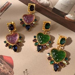 Dangle Earrings Exquisite Women Girls Vintage Palace Heart Crystal Lady Fashion Baroque Style Luxury Exaggerated Ear Rings Accessories
