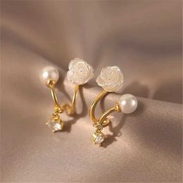 Earrings Fashion Trend Unique Design Elegant Delicate Zircon Camellia Pearl Stud Earrings For Women Jewelry Wedding Party Premium Gift 230831