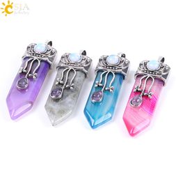 CSJA Big Natural Gem Stone Sword Pendants Hexagonal Pendulums Labradorite Rose Quartz Lapis Lazuli Black Obsidian Tiger Eye Jewelr6923751