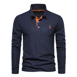 Autumn Polo T shirt for Men Embroidery Solid Colour Long Sleeve Golf Polo Shirts Homme Spring Social Business Polos Male 240119
