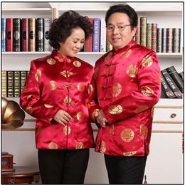 Ethnic Clothing Men Women Satin Tang Clothes Long Sleeve Jacket Chinese Style Year Coat Vintage Hand Button Blouse Traditional Red Top