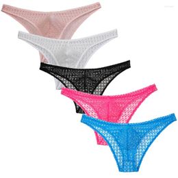 Underpants 4Pcs/Lot Sexy Men's Jacquard Hollow Underwear Lace Pouch Briefs Guys Sheer Bikini Brief Pants