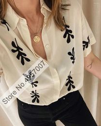 Women's Blouses Women 2024 Summer Est High Quality Silk Lapel Printed Short Sleeve Blouse Shirt Top