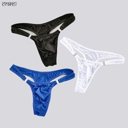 Briefs Panties Button Design Pouch Nylon Underwear Men Thong Sexy Translucent Ice Silk Low Waist G-string Male Plus Size YQ240215