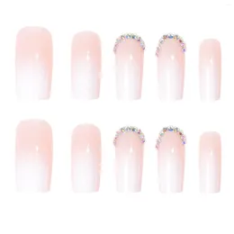 False Nails Pink White Gradients Square Fake Full Cover Artificial Nail Tips For Shopping Traveling Dating